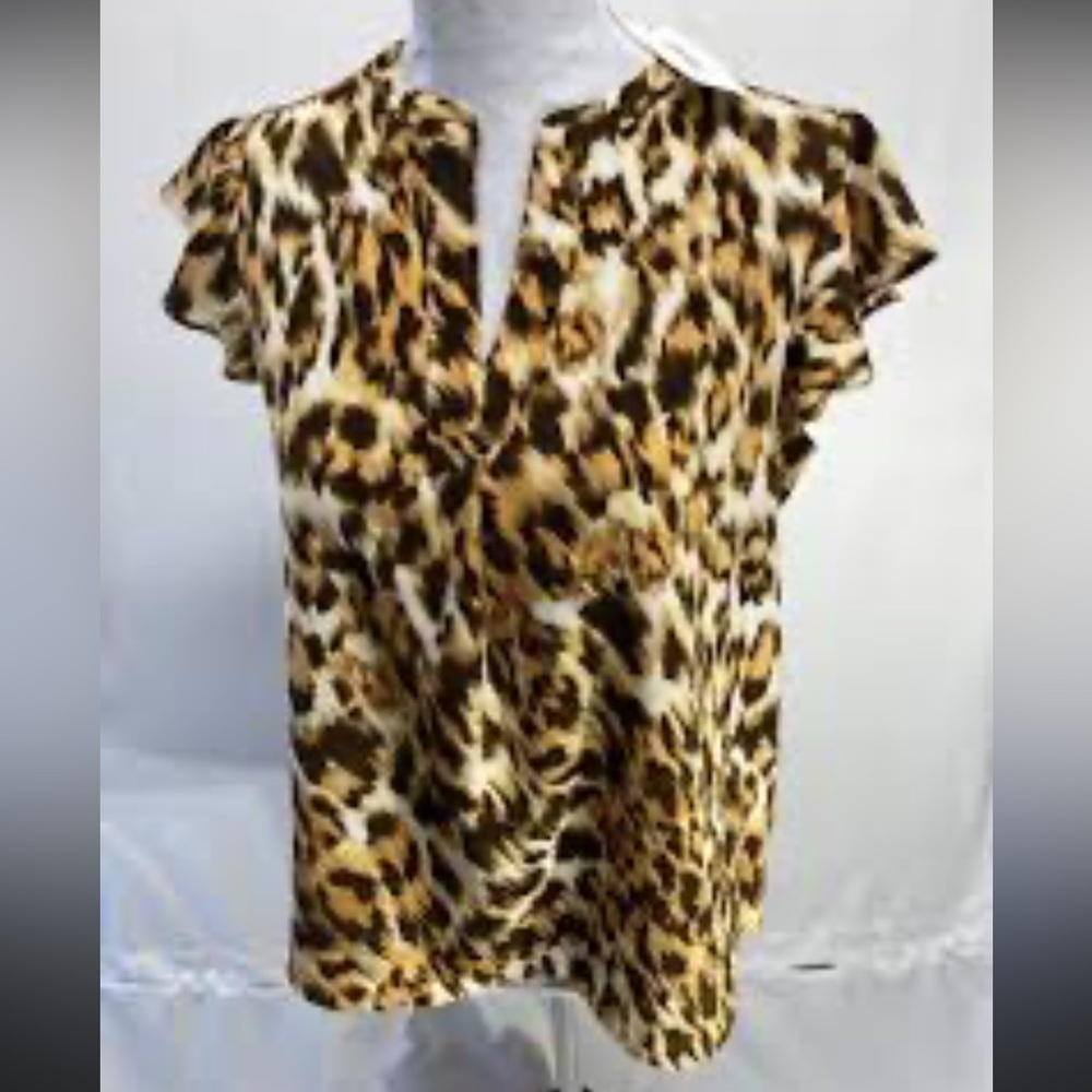 NWT Calvin Klein Animal Print Blouse with Ruffle Sleeves